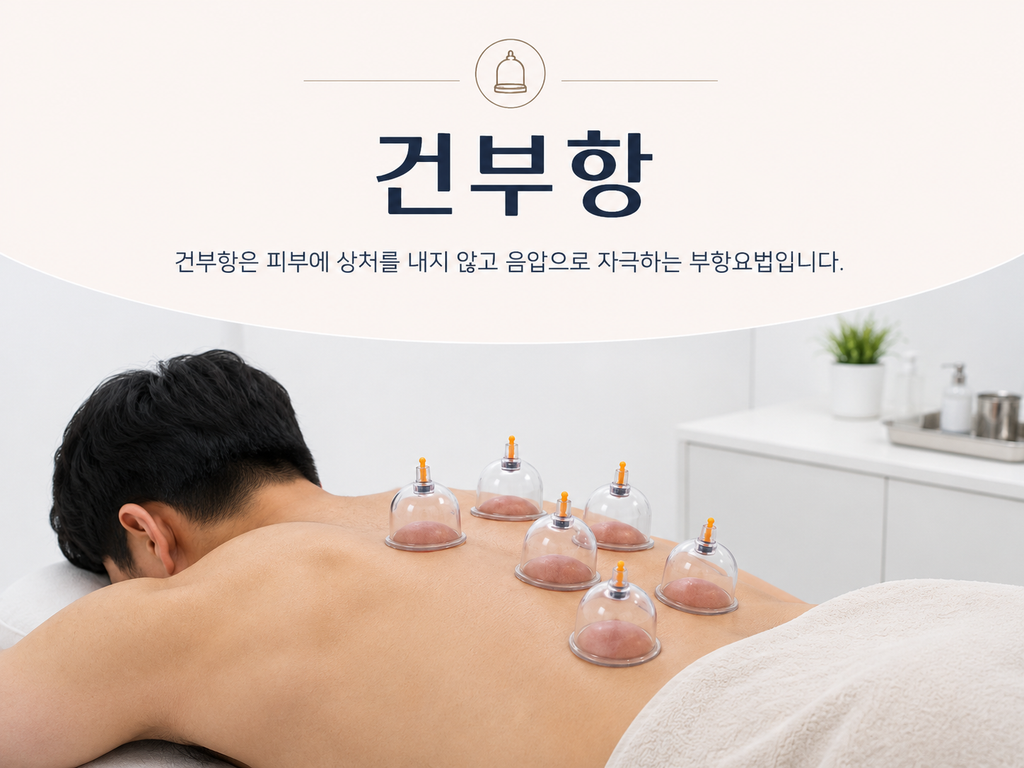 등에 건부항을 시술받고 있는 환자